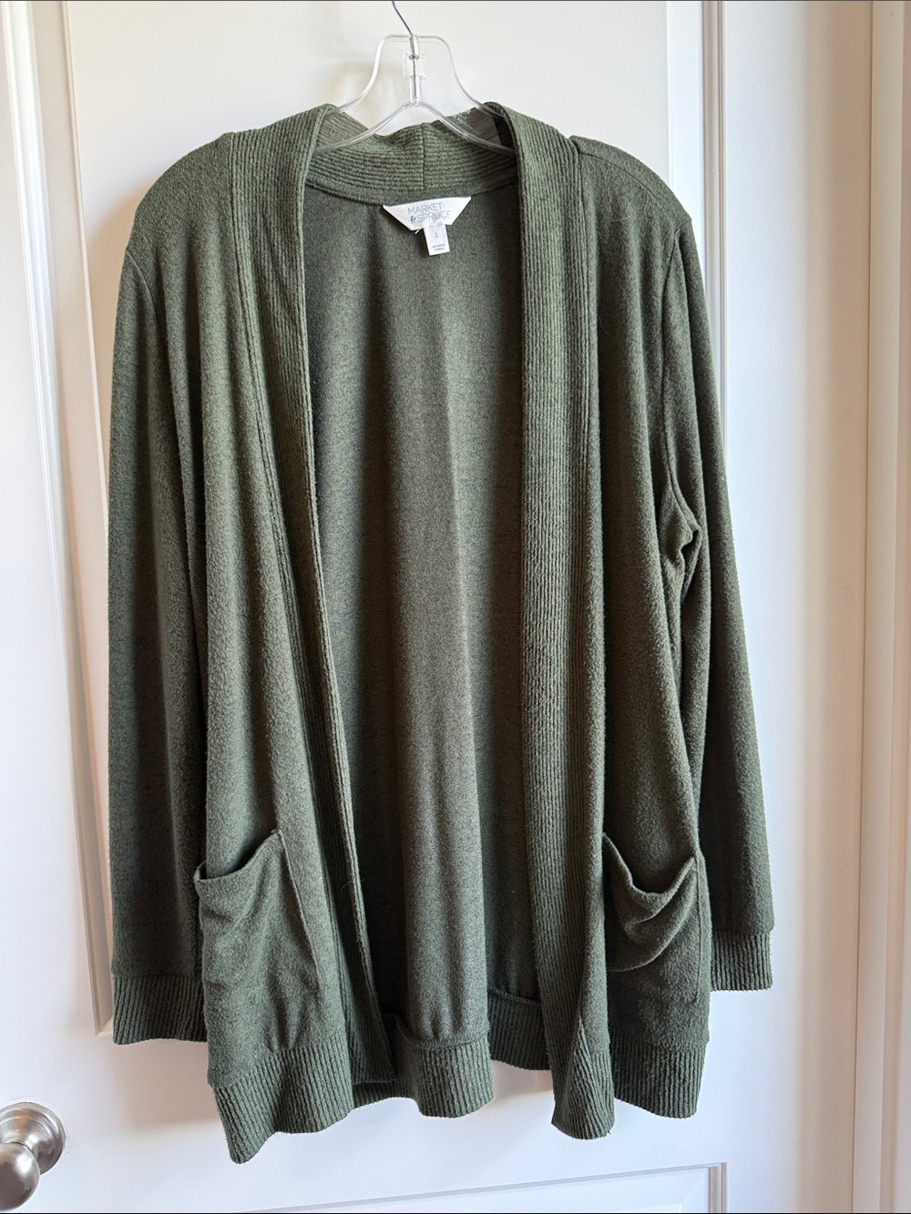 Market & Spruce Olive Open-Front Pocket Cardigan